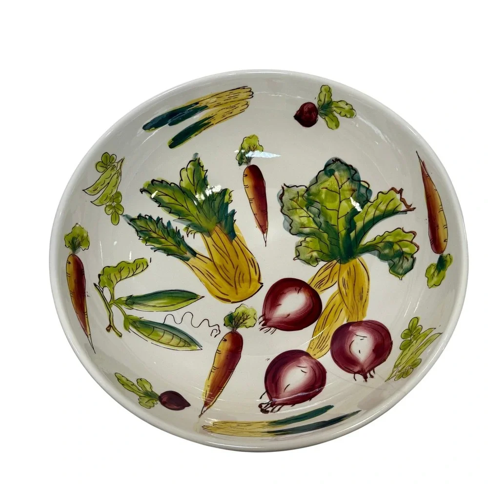 Pottery Barn VTG Vegetable Serving Bowl HandPainted Ceramic Japan Hairline Crack